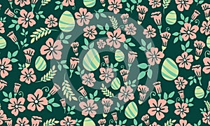 Seamless of leaf and floral pattern background design for Easter, with unique egg design