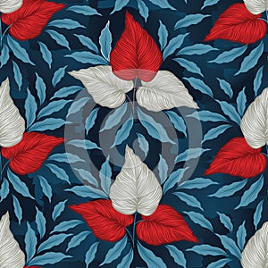 Seamless leaf pattern on textures navy