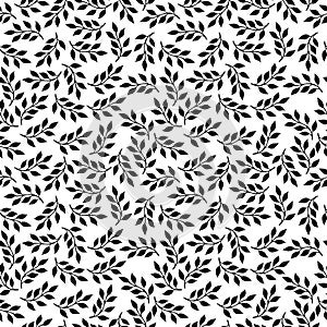 Seamless leaf vector background, simple black and white stripes vector pattern