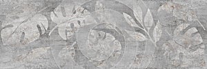 Seamless leaves pattern with cement texture background, wall tile dekor surface