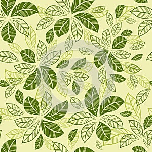 Seamless leaves shapes green pattern