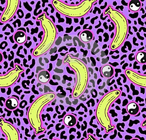 Seamless leopard banana pattern