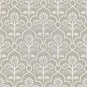 Seamless light beige and white floral wallpaper