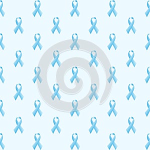 Seamless light blue awareness ribbon pattern, vector illustration