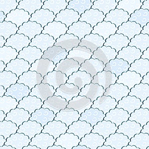 Seamless Light Blue and White Fluffy Cloud Pattern