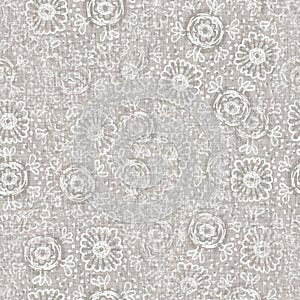 Seamless light grey woven collage linen texture background. Flax hemp fiber natural pattern. Organic fibre close up