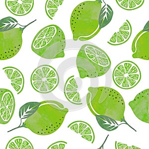 Seamless lime pattern. Fruit vector background with citrus slices