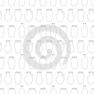 Seamless line art pattern with pottery