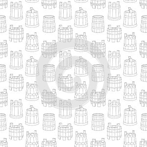 Seamless line art pattern with wooden tub