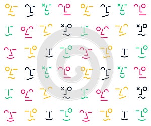 Seamless line doodle memphis pattern emoticon icons emotional intelligence