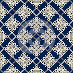 Seamless Line Thai gold pattern on blue background, The Arts of Thailand, Thai pattern