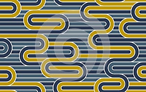 Seamless linear vector geometric minimalistic pattern, abstract lines tiling background, stripy weaving, optical maze, twisted