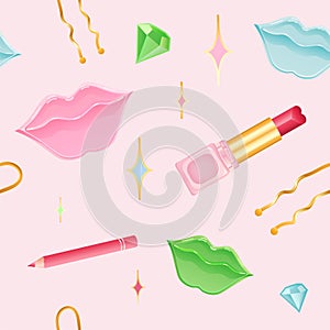 Seamless Lip Makeup Pattern pink background