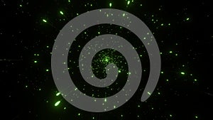 Seamless loop abstract green meteoric shower light streaks effect animation. space travel, music performance. animation