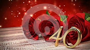 Seamless loop birthday background with red roses on wooden desk. fortieth birthday. 40th. 3D render