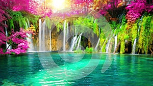 Seamless Loop Cinemagraph video of waterfall landscape in Plitvice Lakes Croatia