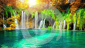 Seamless Loop Cinemagraph video of waterfall landscape in Plitvice Lakes Croatia