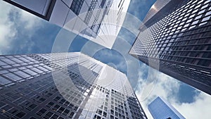 Seamless loop - Looking up at business buildings in downtown New York USA, video HD