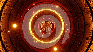 Seamless loop motion graphic of flying into circle red tunnel