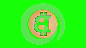 Seamless Looping Animation of 3D Gold Bitcoin Symbol Rotating in a 360 degree turn on Green Screen or Chroma Key background.