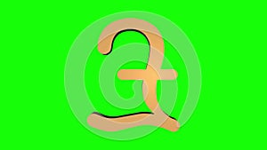 Seamless Looping Animation of 3D Gold Pound Sterling Symbol Currency Rotating in a 360 degree turn on Green Screen or Chroma Key b