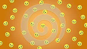 Seamless looping animation with many icon of smiles that shake on a yellow background