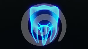 Seamless looping of blue HUD tooth scanning and rotating on black background. Technology and medical concept