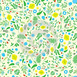 Seamless loral pattern with yellow background. Retro nature flower concept.