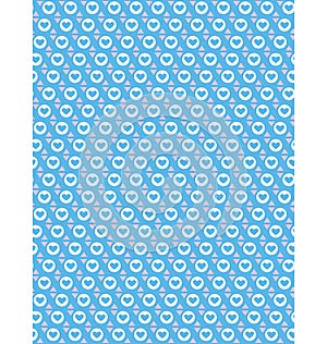 Seamless love pattern. Blue hearts on white circles on blue