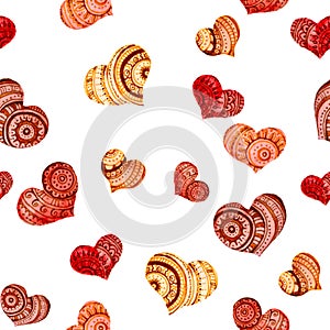 Seamless love pattern, cute ornamental watercolor hearts