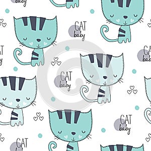 Seamless lovely cute cat pattern vector illustration