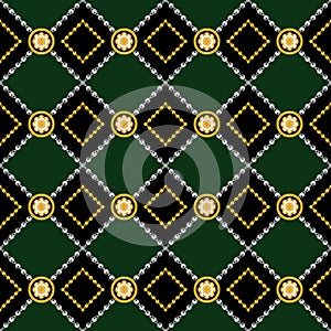 Seamless Luxury Fashional Pattern with Golden Chains Repeating Texture of Antique Decorative Motif. Ready for Textile Prints.