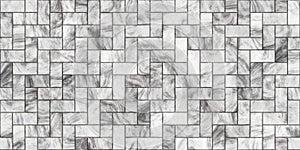 Seamless luxury white and grey marble herringbone ceramic tiles background texture