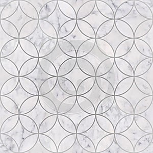 Seamless luxury white marble stone texture, circle geometric pattern