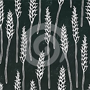 Seamless with Malt. Beer Pattern. Isolated on a Black Chalkboard Background. Realistic Doodle Cartoon Style Hand Drawn