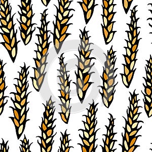 Seamless with Malt. Beer Pattern. Isolated On a White Background Realistic Doodle Cartoon Style Hand Drawn Sketch Vector