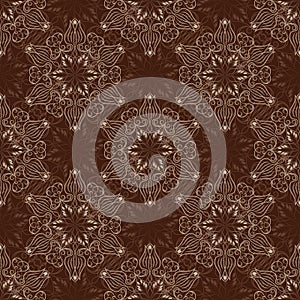 Seamless Mandala Pattern over dark brown
