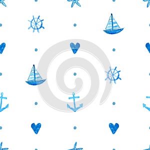 Seamless marine pattern with hand painted