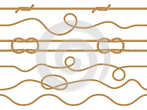 Seamless marine rope. Nautical knot pattern, straight cord marine twine realistic jute or hemp ropes ornament wallpaper