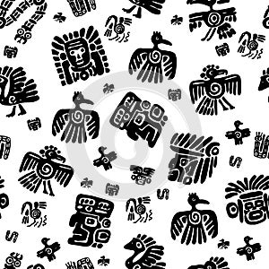 Seamless maya pattern. Black and white ethnic elements.