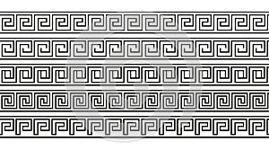 Seamless meander patterns. Greek meandros, fret or key. Ornament for Acient Greece style borders. Vector illustration