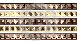 Seamless meander patterns. Greek meandros, fret or key. Ornaments for Acient Greece style borders. Vector illustration