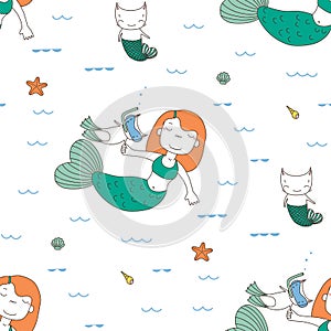 Seamless mermaids pattern