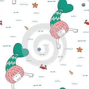 Seamless mermaids pattern