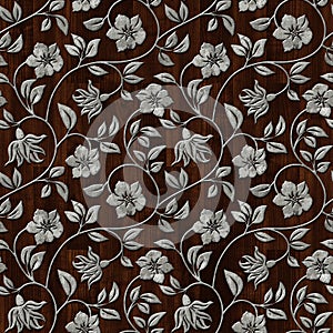 Seamless metall pattern on wooden background.