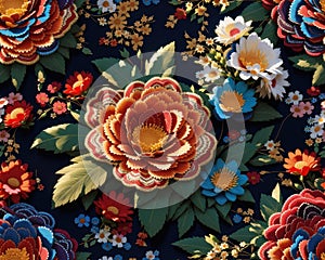 Seamless Mexican embroidery flowers pattern