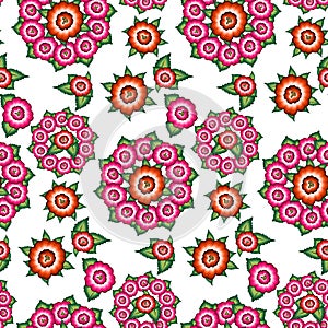 Seamless Mexican floral embroidery pattern, ethnic colorful Mandala native flowers folk fashion design. Embroidered Traditional