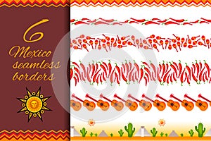 Seamless Mexican pattern border set isolated on white background
