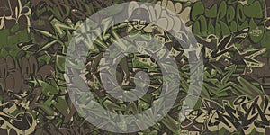 Seamless Military Abstract Khaki Texture Camouflage With Graffiti Streetart Pattern Background Vector Illustration Art