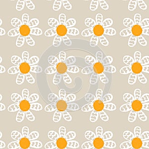 Seamless minimal botanical pattern with daisies